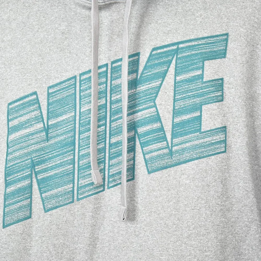 NIKE Hoodie Sweatshirt Pullover Mens M Therma Fit Gray Spell Out Fleece Athletic